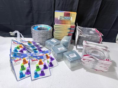 Bulk Lot Household Supplies: 30 Aluminum Burner Covers, 55 Power Clips, 6 Tissue Boxes, Sponges