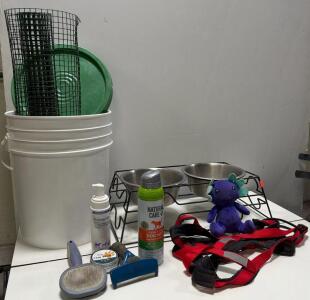 Dog Care Bundle: Feeder, Harness, FURminator, Buckets, Fence, Grooming & Health Items