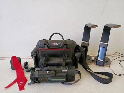 Sony Handycam Video8 12x Camcorder with Ambico Bag, 2 OttLite LED Desk Lamps, Accessories Lot