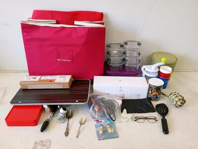 Bulk Miscellaneous Household Lot: Google Wifi, Pier 1 Tote, Bosch Cord, Storage & Kitchenware