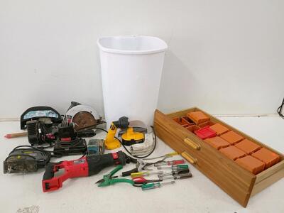 Assorted Workshop & Power Tools Lot - SKILSAW, Craftsman, Bauer, DeWalt, Organizer Drawer