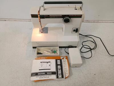 Montgomery Ward Model 1943 Open Arm Stretch Stitch Sewing Machine with Accessories & Manual