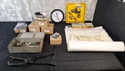 (1) Chainsaw Sharpening Kit, (1) Vintage Cobbler Bunion Shoe Boot Stretching Tool, (1) 3-Pack Of Limb Saw Blades, (3) Kizut 32 083 03 S Air Filter & Tune-Up Kits, (1) Small Engine Carburetor, (1) Wall Clock & More
