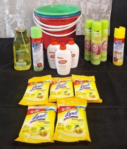(1) 32-FL Oz Spray Bottle Of LA's Totally Awesome Bathroom Cleaner, (1) 9-Oz Can Of Brillo Basics Foaming Bathroom Cleaner, (3) 8-Oz Bottles Of Handwash, (3) 9-Oz Cans Of Kitchen Bowl Cleaner, (1) 9-Oz Can Of Brillo Basics Furniture Polish, (3) Household 