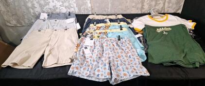 (3) Pair Of Mens Shorts, 28 Waist, (5) Pair Of Mens Shorts, Size S & (9) Assorted Oakland Athletics T-Shirts, Size S