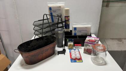 Mixed Lot: Desk Organizer, Mattress Bags, Metal Tub, Coin Sorter, Tumbler, More (10 Items)Mixed Lot of 5 Photo & Art Frames, Metal/Wood, Sizes 8"x10" to 16"x20", Mats, Vintage Print