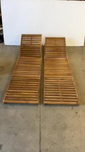 Pair of Wooden Outdoor Chaise Lounge Chairs, Adjustable Backrest, 78"x24", Slatted Acacia Wood