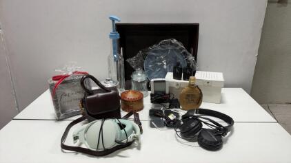 Mixed Lot: Wired Headphones, Diesel & CK Perfumes, TENS Device, Leather Purse, Home Items