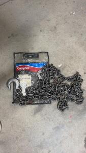 Lightly Used Campbell 5/16" x 14 ft Log Chain, G43 Grab Hooks, 5400 lb WLL, USA, Part# 1005685
