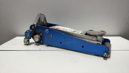 Aluminum 2 Ton Low-Profile Hydraulic Floor Jack, Blue, No Handle, Steel Casters