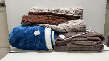 Sunbeam Plush Electric Heated Blanket & Bedsure Sherpa Throw, Controllers Included, 50"x60" Assorted Colors & two other blankets