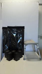 Portable Underbed storage Set with bed raisers and Adjustable Shower Chair