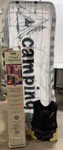 Jobe Small USCG Life Vest, Stanley Closet Organizer, Camping table cover &ndash; 3-Piece Lot