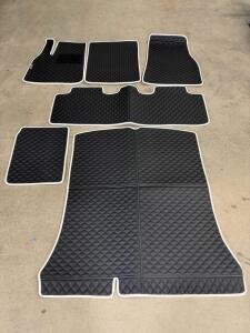 (2 kits)Tesla Car Custom-Fit 7-Piece Black Diamond-Stitched Car Floor Mats with White Trim