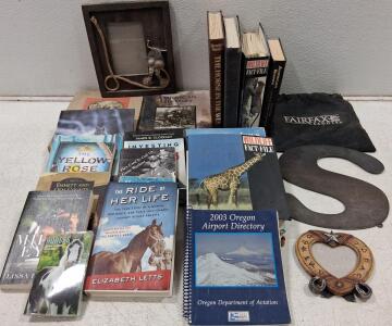 Western & Horse-Themed Book Collection with Decorative Items