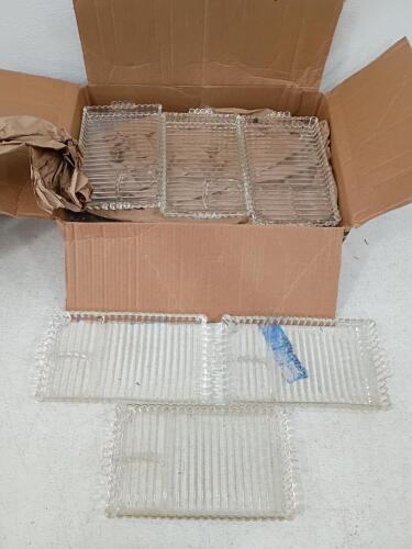 Clear Glass Rectangular Bubble Rim Snack Trays, 2-Section, Set of 18, 10" x 6"