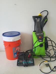Portland 1750 PSI Electric Pressure Washer w/Wand, Home Depot 5 Gallon Bucket, Schumacher Charger