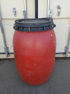 55 Gallon Red HDPE Open Top Plastic Drum with Lid, Partial Serial 45801-5E-NOV