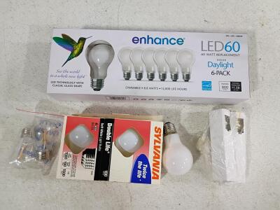 Enhance LED60 Daylight 5000K 8.8W 6-Pack & Sylvania 100W A19 Double Life Bulbs Mixed Lot