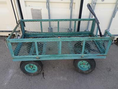 Steel Mesh Utility Cart, 48"x24", 800 lb Capacity, Pneumatic Tires, Removable Sides, Green