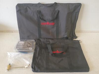 Camp Chef & Lodge Reversible Cast Iron Grill/Griddle with Propane Bulk Tank Adapter, Carry Bags