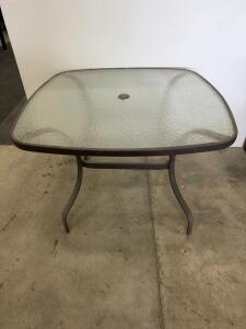 Square Tempered Glass Outdoor Patio Table&mdash;Metal Frame, Umbrella Hole, Approx. 40"x40"
