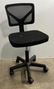 Black Mesh Back Swivel Office Task Chair, Armless, Adjustable, 5-Star Base & Mid-Century Industrial Metal and Wood Chair with Red Tubular Steel Frame