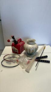 SPARTAN Badminton Set w/ Rackets, Midwest 2-Gal Gas Can, HD Design Vase, Accessories