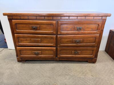 Vintage 6-Drawer Solid Oak Dresser with Antique-Style Metal Ring Pulls