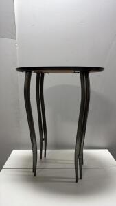 Round Accent Table with Steel Curved Legs, 18" Wood Top, Modern Industrial Design