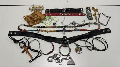 Assorted Lot of 16 Costume Jewelry Pieces &ndash; Beaded Bracelets, Chokers, Necklaces, Unique Charms