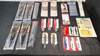 (4) 6-Piece 13" Skewer Sets, (2) 8-Piece 14" Skewer Sets, (2) 4-Piece Wooden Spoon Sets, (5) Assorted Ice Cream Scoops, (6) Assorted Wine / Bottle Openers & More