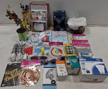 Assorted Party Supplies & Light Bulbs Lot