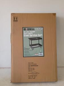 US General 2-Shelf Steel Service Cart Black, 450 lb Capacity, 36"x24"x32.5", Model 62587