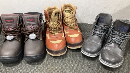 (1) Skechers Steel Toed Work Boots and (2) Other Boot Style Shoes