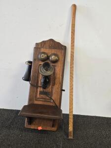 Northern Electric Wooden Wall Telephone, Circa 1912, Candlestick Receiver, Dual Bells