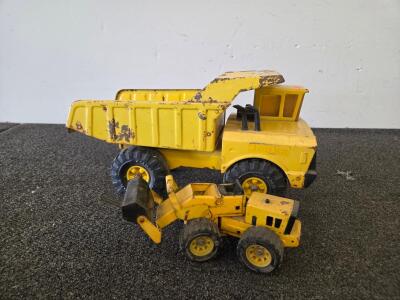 Tonka Mighty Dump Truck & Loader, Vintage Pressed Steel Construction Toys, 1970s-80s, 16&rdquo; & 12&rdquo;