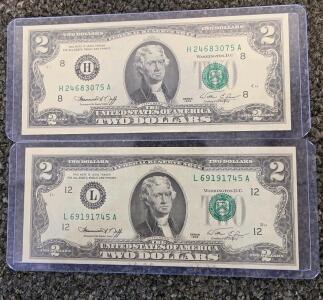 2017 $2 Federal Reserve Notes, Districts H (St. Louis) & L (San Francisco), Uncirculated