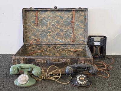 Vintage Portable Field Telephone Set with 634-BA Magneto Unit and Rotary Dial Phones