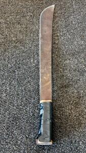 Latin-Style Machete, 18-22" Steel Blade, Wood Handle with Tape Repair, No Sheath