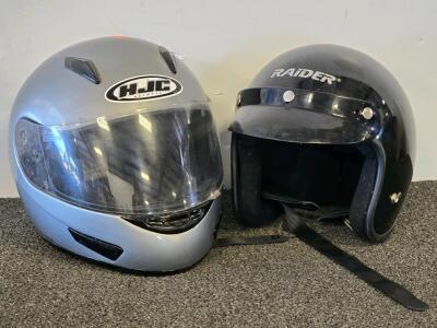HJC XXXL Full-Face Motorcycle Helmet Silver & Raider A-611 XL Open-Face Helmet Black Visor