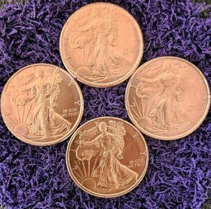 1 oz .999 Fine Copper Walking Liberty Rounds &ndash; Set of 4