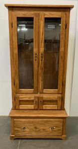 Solid Oak Gun Display Cabinet with Locking Glass Doors and Lower Storage