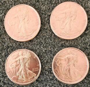 4x .999 Fine Copper Walking Liberty Rounds &ndash; 1 oz Each &ndash; Eagle Reverse Design