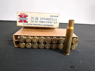 Western Super-X .30-06 Springfield 220gr Power Point SP 20 brass casings - Vintage Factory casings ( shelf H)