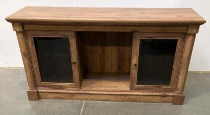 Rustic Brown Wooden Media Console TV Stand with Glass Doors, Three Compartments