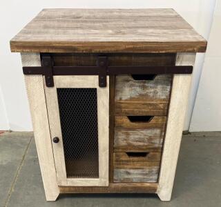 Rustic Farmhouse Solid Wood Storage Cabinet, Sliding Barn Door, 3 Drawers, Distressed Finish