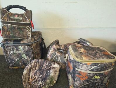 Lot of camo print bags great for camping or hunting trips, Arctic Zone Titan Zipperless HardBody Cooler with Camo Print