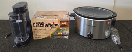 Hamilton Beach 7 Qt Slow Cooker, Mainstays Single Serve Coffee Maker, Duraflame Firelogs 4-Pack Coffee maker and Slow cooker are both functioning