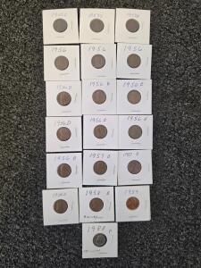 Lincoln Wheat and Memorial Cent Collection: 1950&ndash;1988, Coins, Various Mint Marks